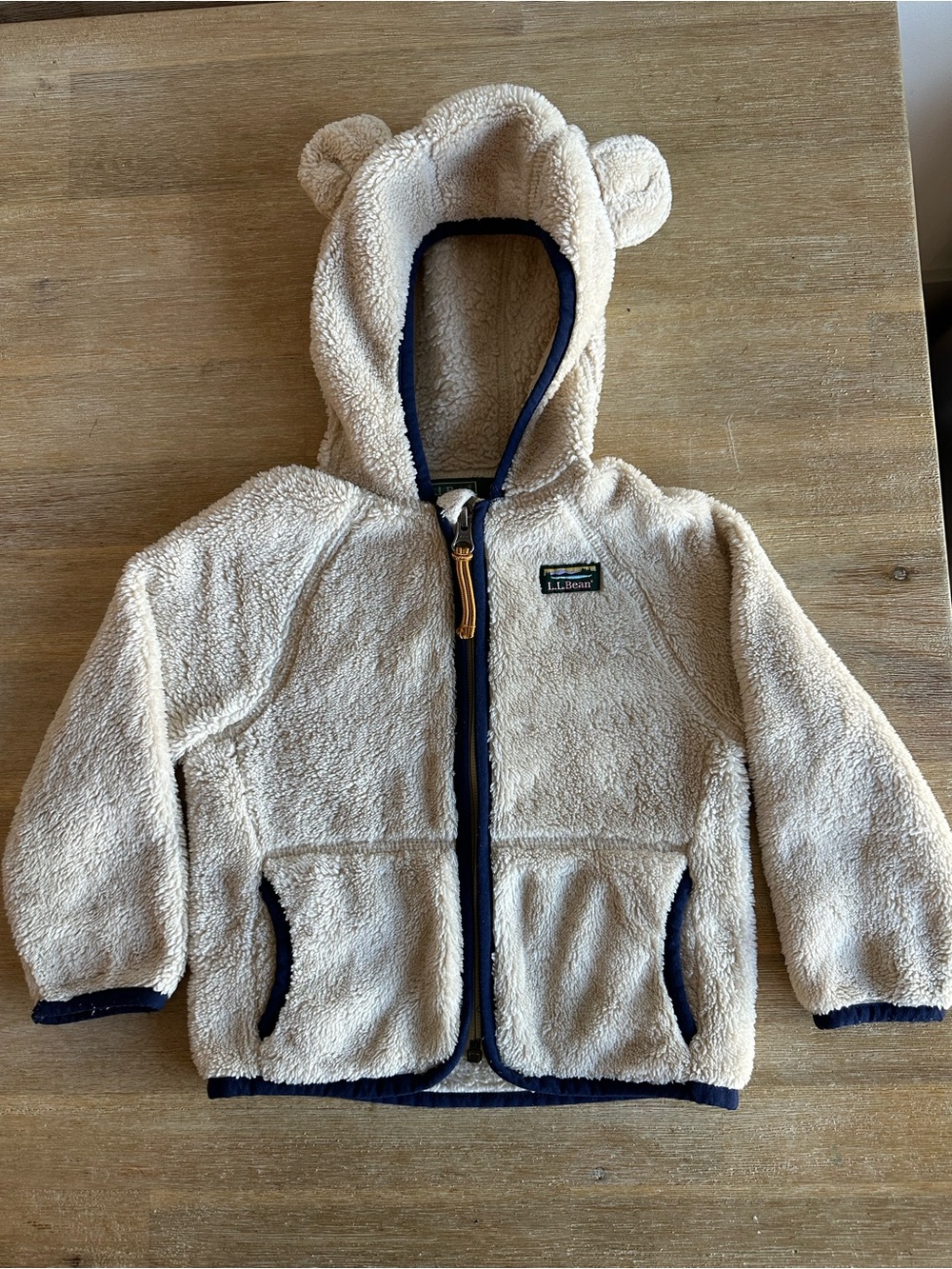 L.L. Bean Infant Natural Hi-Pile Fleece Hooded Jacket w Bear Ears, 12-18 months